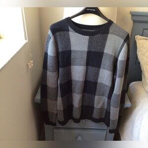 Pendleton Mens Pullover Sweater Black Gray Checkered Crew Neck Long Sleeve Large